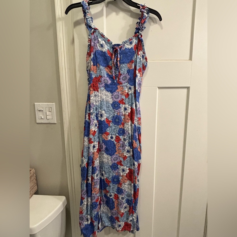 Floral Blue and Red Women's Dress